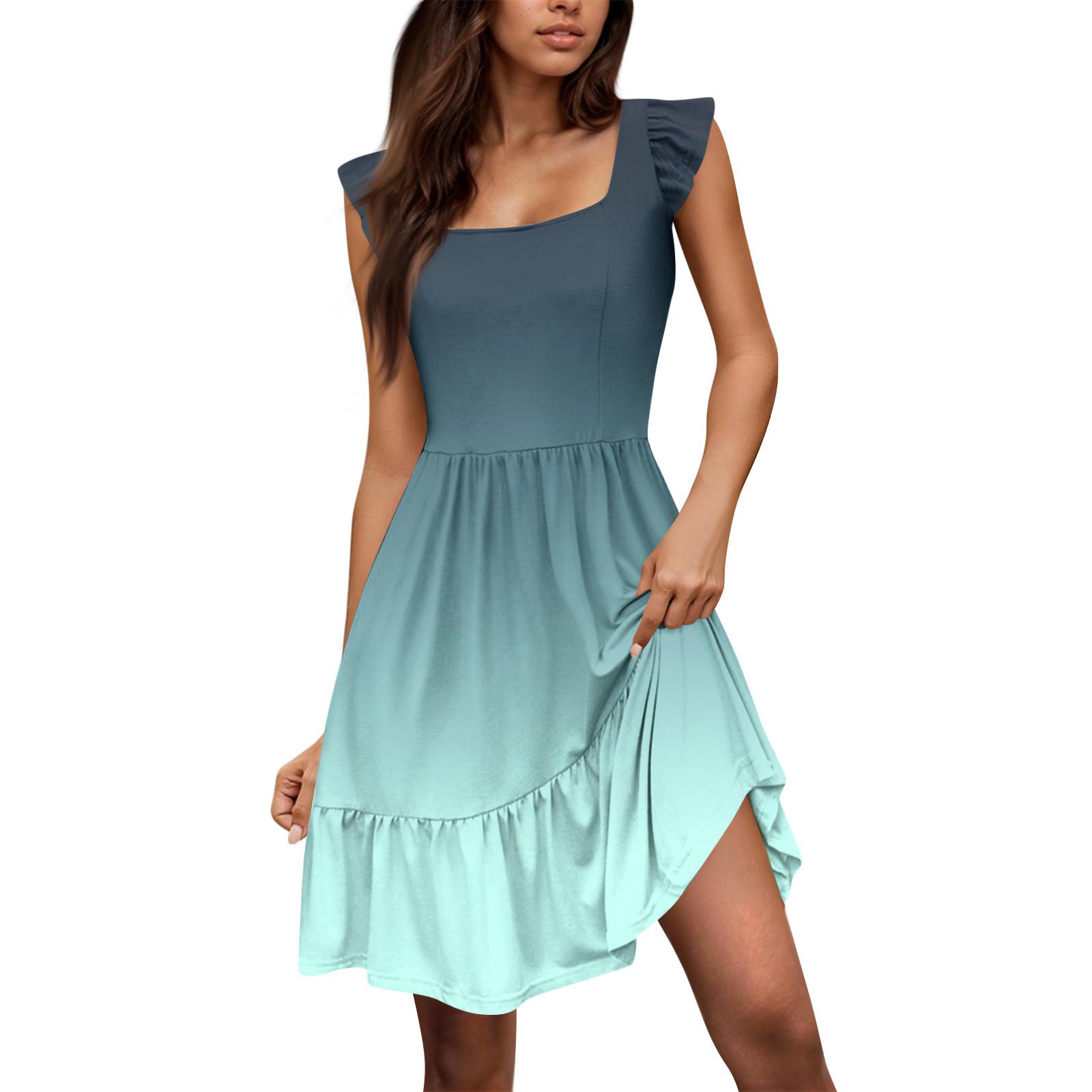 

Жіноча літня сукня з V-подібним вирізом і плісированою еластичною талією, плаття А-силуету S