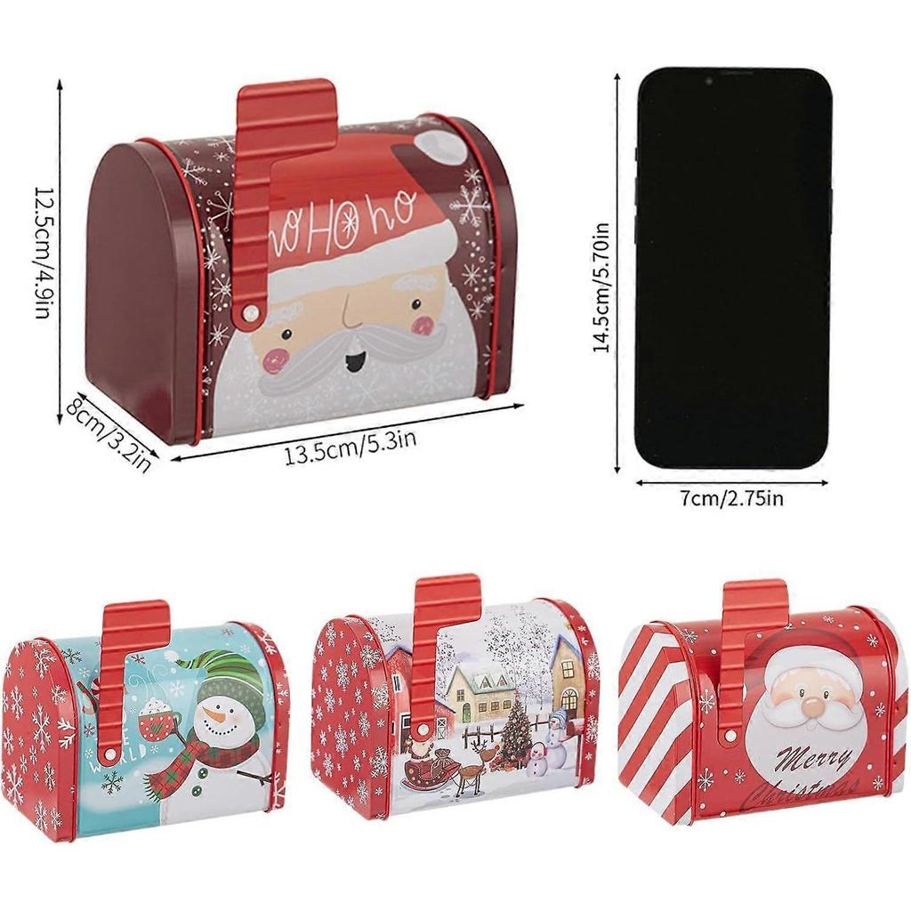 Christmas Santa Mailbox, 4 Pieces Large Tin Box,