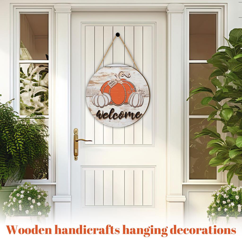 3D Wooden Thanksgiving Hanging Sign Rustic Pumpkin Design Farmhouse Style Wall Decor with Rope for Indoor Outdoor Use