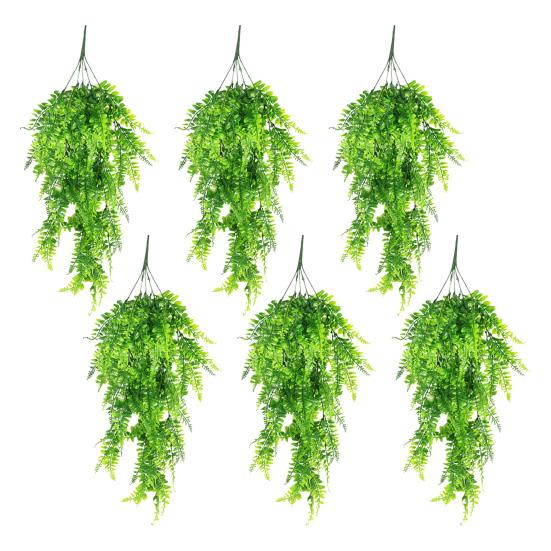 1/2/3/4/6Pcs Hanging Artificial Fern Plants UV Resistant Realistic Faux Greenery Indoor Outdoor Garden Yard Plastic Plants Fake Fern Leaves Decoration