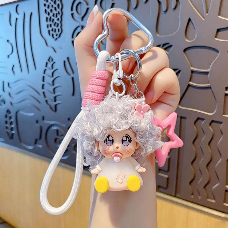 Cartoon Big Wave Curly Hair Doll Keychain & Phone Charm Gift