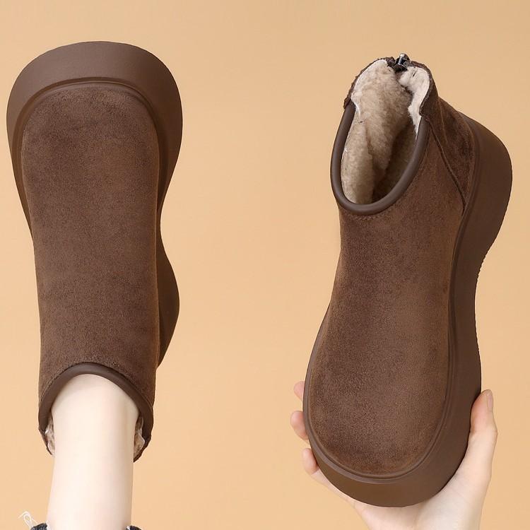 Women's Faux Suede Furry Mini Boots Winter Platform Short Boots Cozy Faux Fur Slip-On Flat Snow Booties Warm Home Outdoor Walking Shoes for Women