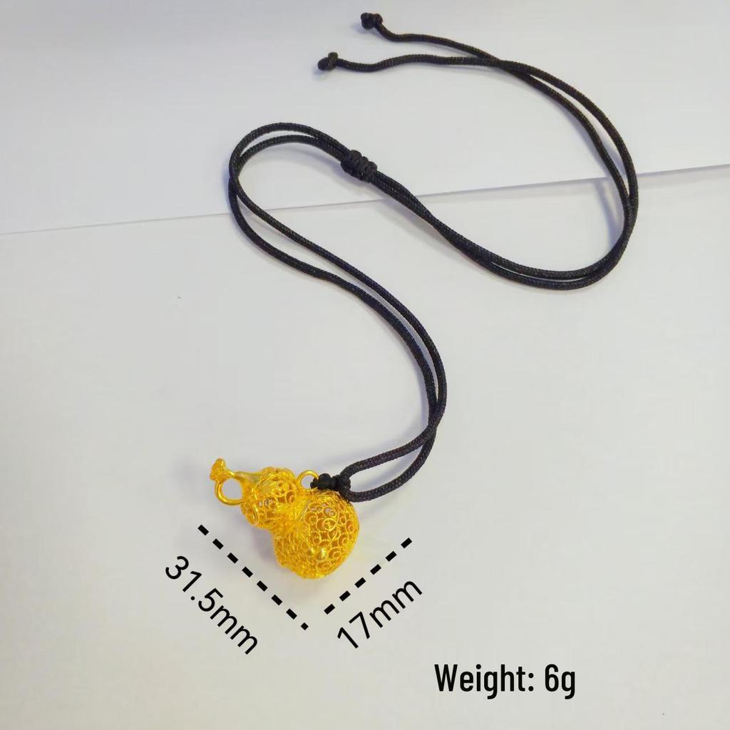 Fireproof Gold Gourd Pendant with Black Rope Sweater Chain - Non-fading, High Color Retention, New Chinese Hollow Design