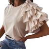 T-shirt Casual da Donna Girocollo Anti-pilling Elastica Traspirante Top da Donna Manica Corta a Volant Stratificato Camicetta da Donna Streetwear