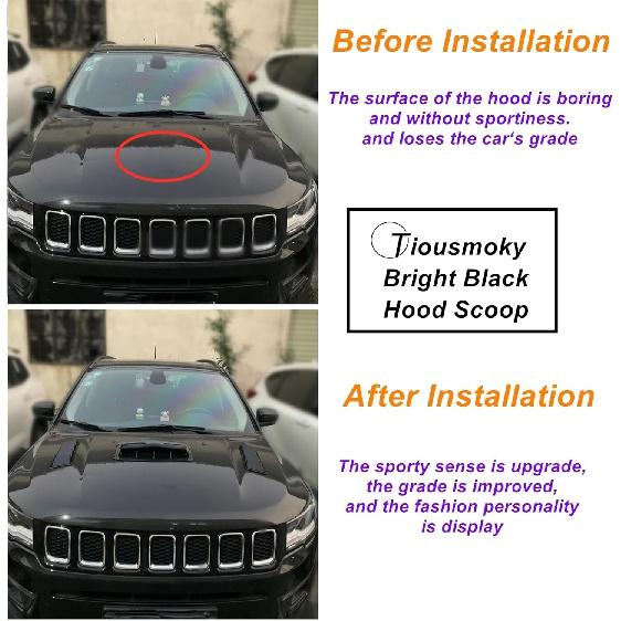 Hood Scoop Car Hood Vent Universal Air Intake Grille Inlet Trim Decor Cover Turbo Bonnet Vent Cover Accessory (Black)