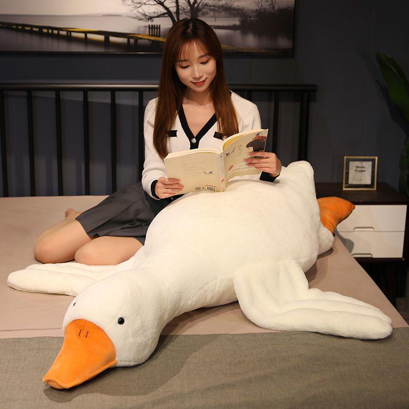 Internet-Inspired Big White Goose Plush Pillow Toy for Bed - Cute Gift for Girls