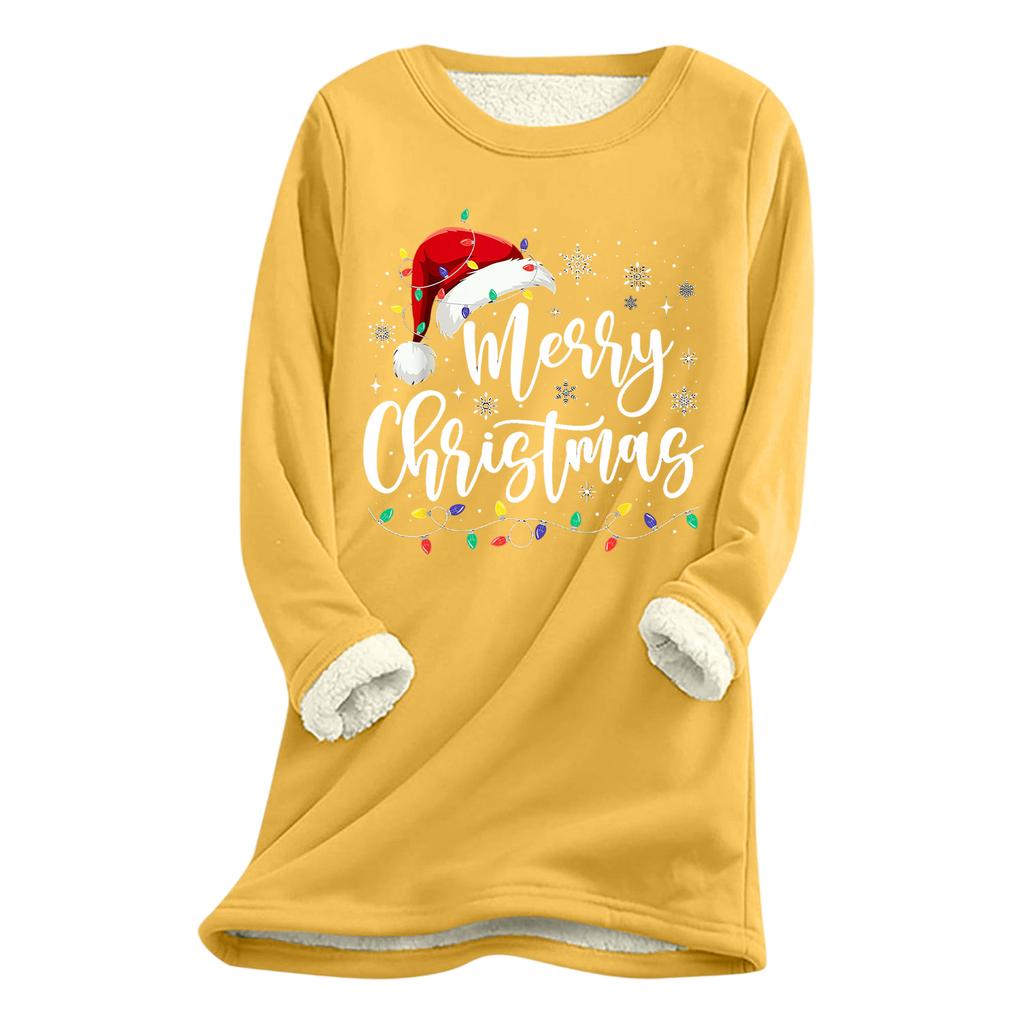Top Lung Gros Pluș Lână Miel Cald cu Imprimeu de Crăciun pentru Femei