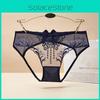 Luxurious Women's Lace Triangle Panties With Comfortable Open-crotch Design And Delicate Bow