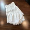 Girls Summer White Hollow Out Embroidered Sleeveless Vest And Shorts Set Fashionable Casual Two Piece Outfit For Kids