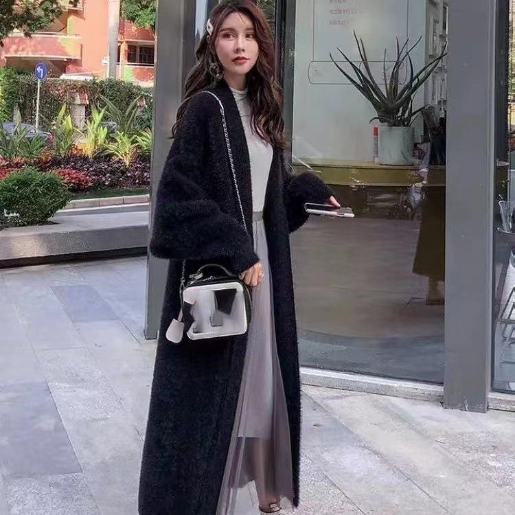 White Long Cardigan Women Winter Clothes Knitted Fluffy Long Sleeve Cashmere Sweater Coat Clotkorean Style Warm Vintage