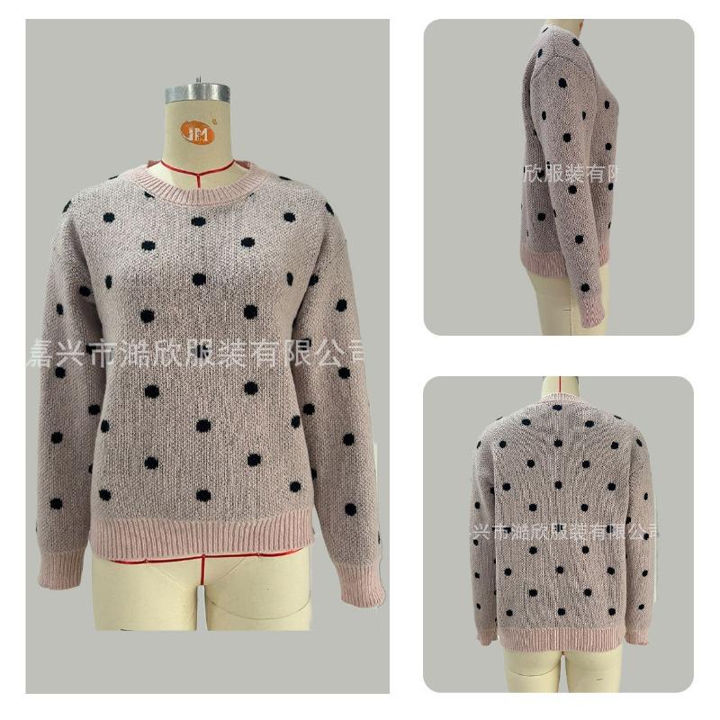 Women S Long Sleeve Pullover Knit Sweater Polka Dot Loose Fit