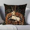 Vintage Medieval Unicorn Art Pillow Case Anti-dustmite Pillowcase Invisible Zipper Silky Short Plush Sofa Cushion Cover