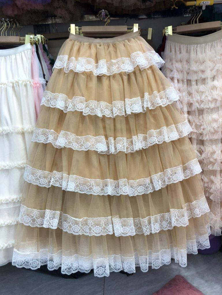 New French Princess Layered Lace Puffy Cake Skirt