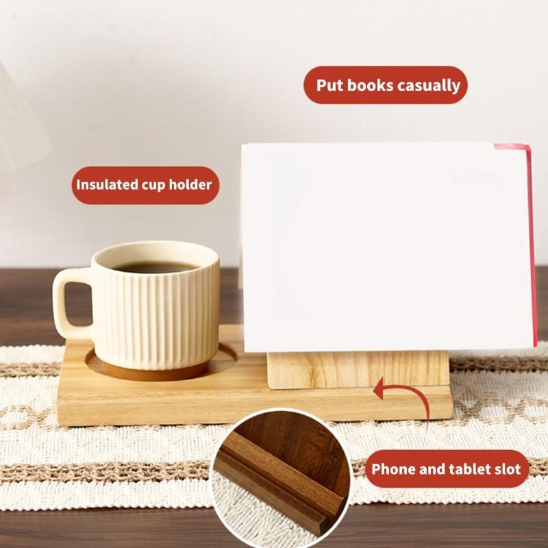 Desktop Organiser Triangular Wooden Bookstand with Drink Tray and Phone Stand Ergonomic Reading Stand for Home Offices