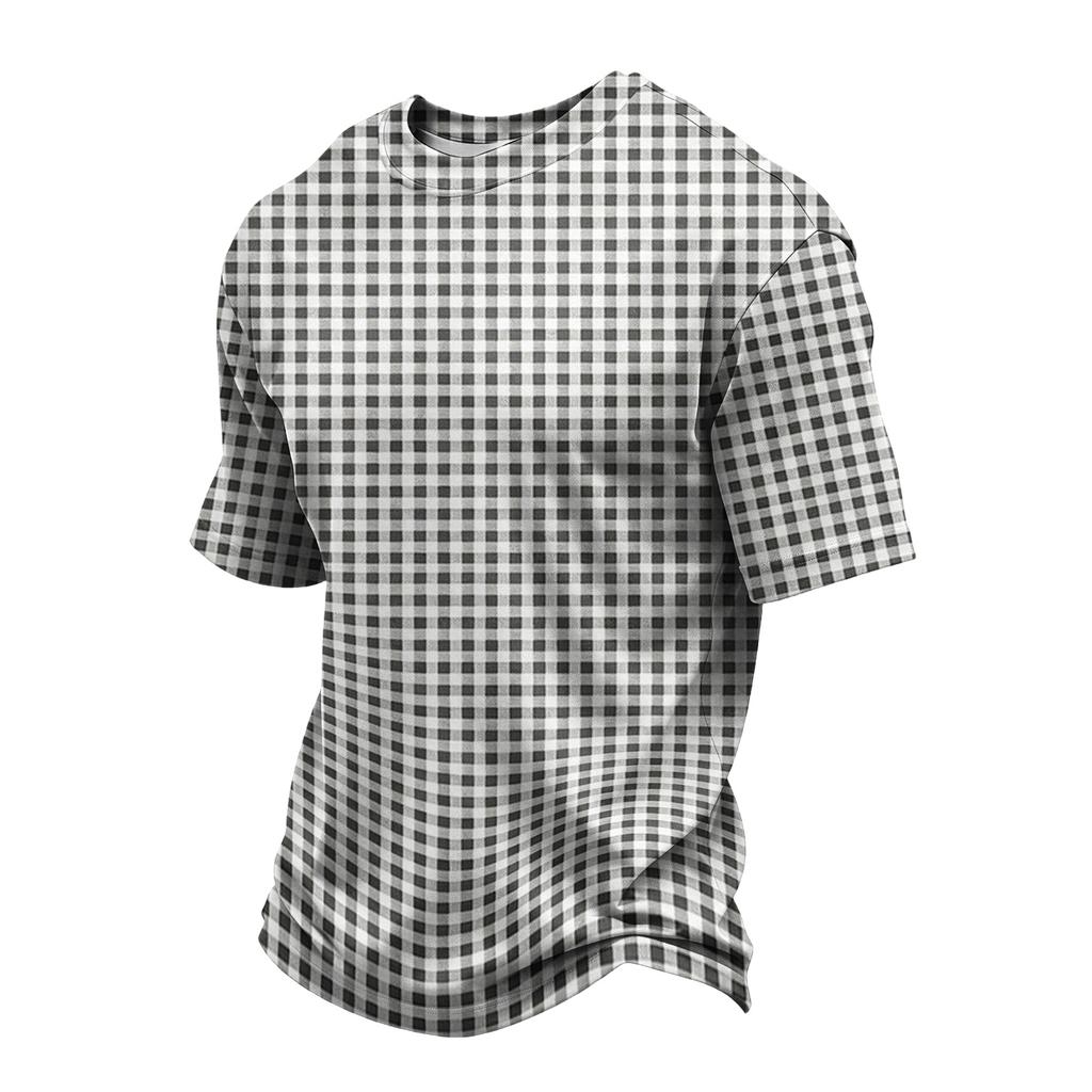 Herren Casual Schnelltrocknend Leicht Atmungsaktiv Mesh Kurzarm T-Shirt Rundhals Kariertes Muster Sommer Top für Outdoor-Aktivitäten