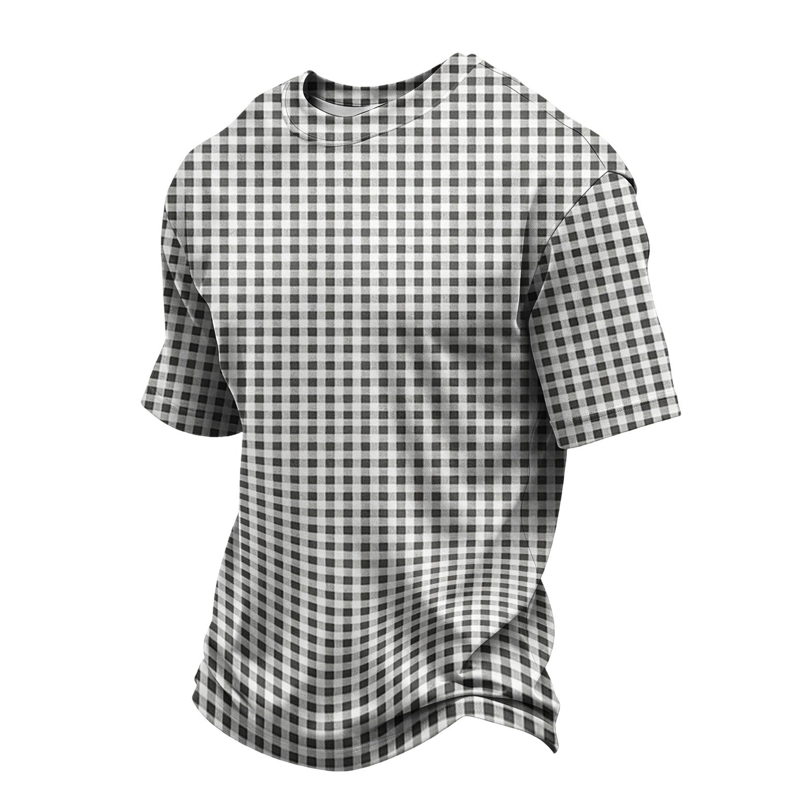 Heima E Heren Casual Sneldrogend Lichtgewicht Ademend Mesh Korte Mouw T-shirt Ronde Hals Geruit Patroon Zomer Top voor Buitenactiviteiten M zwart