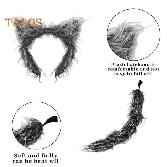 Wolf Ear Tail Set Realistic Design Plush Headband Gloves Tail Set Halloween Parties Role-Playing Accessories