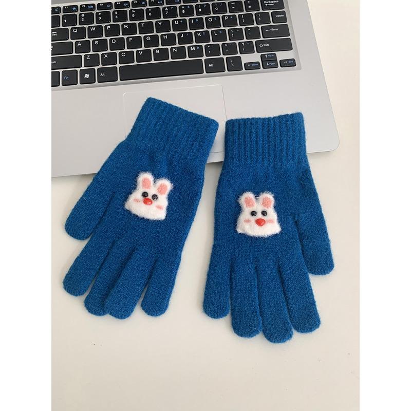 Winter Cartoon Cute Warm Gloves Showing Fingers Touch Screen Student Versatile Cycling Cold Proof Pointer Knitted Gloves for Women