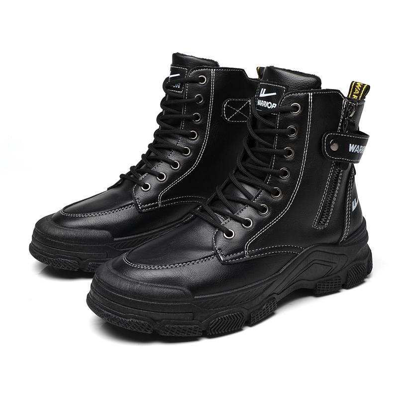 Warrior Stylish Simple Cotton Fleece Daily Commuting Short Martin Boots Men boots Black WXP(WZ)-076002M