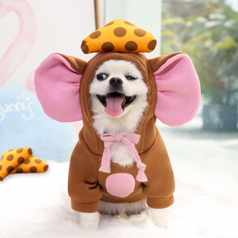 Pet Hoodie Small Medium Dogs Cats Winter Warm Fleece Dog Sweater Cat Clothing Cute Cheese Print