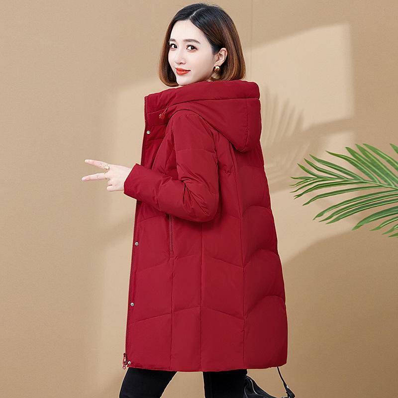 Luxurious Women's Mid-Length White Duck Down Jacket with Hood