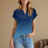 Women's Fashionable Casual Short-sleeved V-neck Button Printed Pullover Top