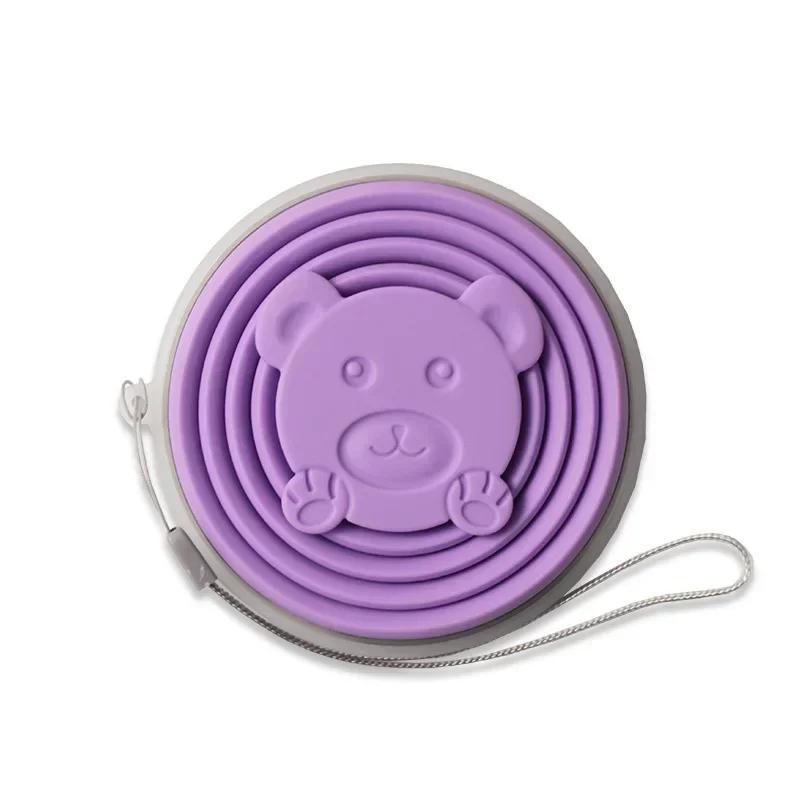 180ml Outdoor Silicone Folding Cup Travel Casual Mug Cartoon Bear Collapsible Reusable Drinking Cup with Lids Retractable Cups