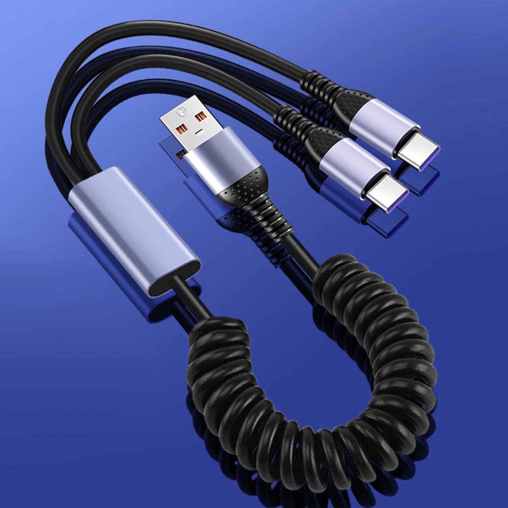USB C Cable Dual Type C Car Charger Cable USB A to Type C Charging Coiled Cord Fast Cord for Phone Tablets 6A USB Type C