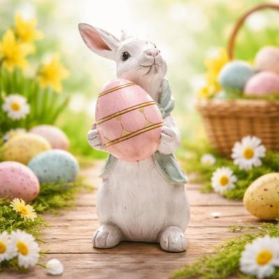 Hand-Painted Easter Bunny Figurine DIY Cute Appearance Easter Bunny Ornament Resin Simulation Bunny Resin Rabbit Decoration