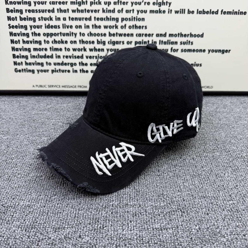 NEVER embroidered ripped baseball cap men's American retro old soft top cap street trend versatile hat