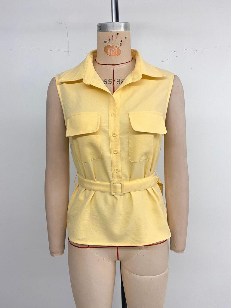 European & American 2026 Summer Women's Sleeveless POLO Collar Waist-Cinching Pullover Shirt