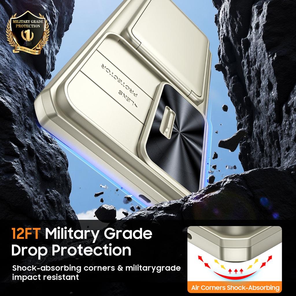 With Card Holder Sliding Camera Cover And Stand For Samsung Galaxy S26 Ultra Phone Case, Anti-Fall PC+TPU Wallet Case-Champagne