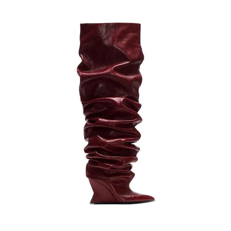 Women's Wedge Heel 7.5 Cm High Heels Knee Length Cool Boots Slant Heel Fashion Show Large Size Spring/Summer Women's Boots