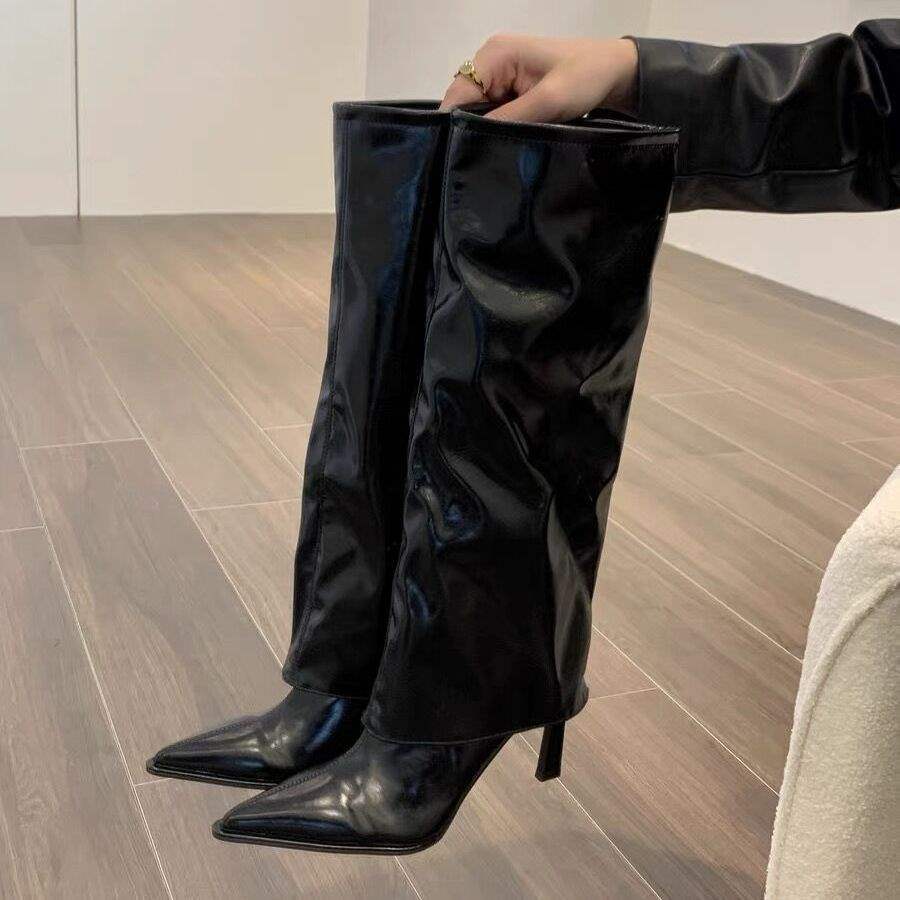 High-heeled Pointed Pile Boots Women's Boots 2025 New Autumn and Winter Black But Knee Trousers Long Knight Boots