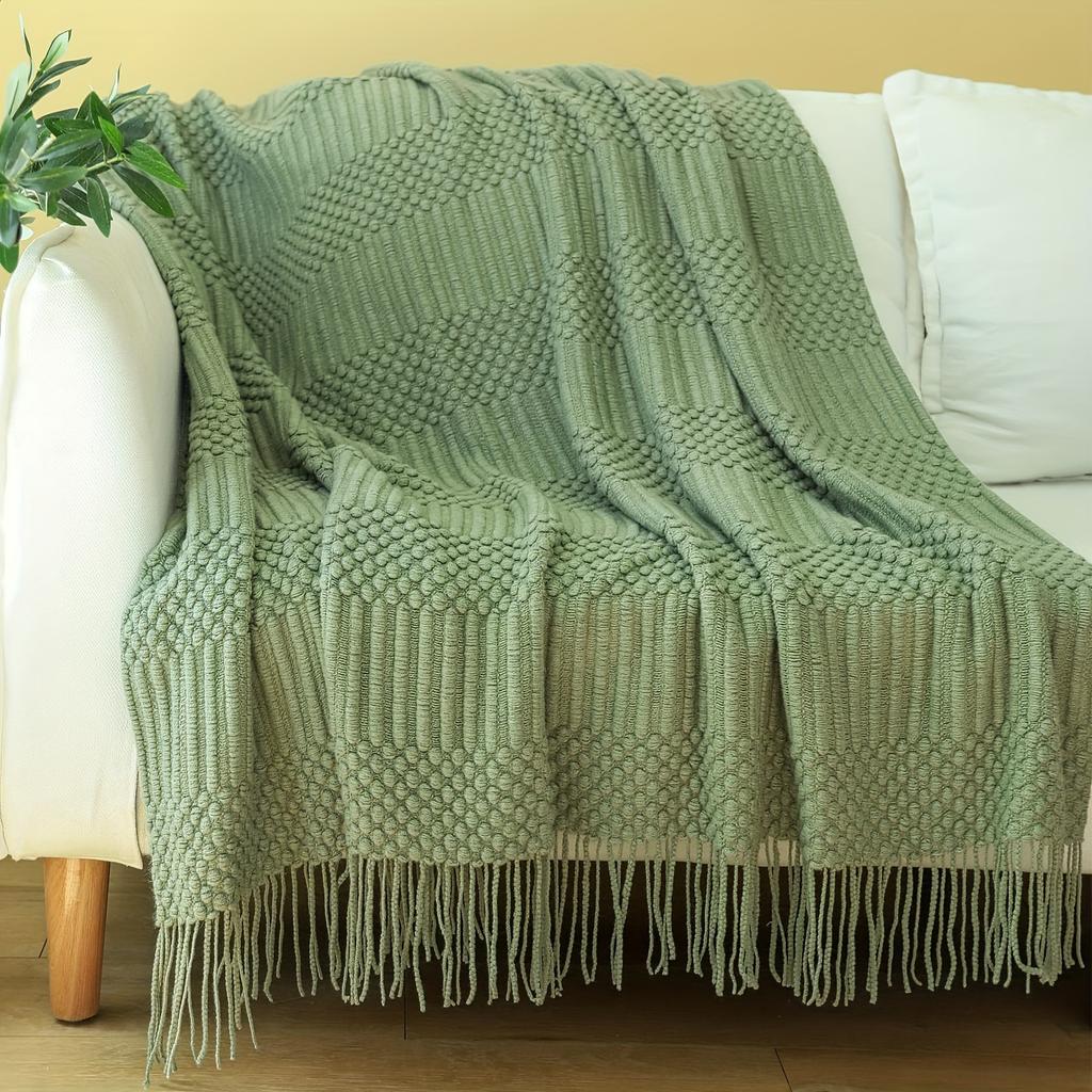 1pc Textured Throw Blanket Solid Soft for Sofa Couch Decorative Blanket 127cm X 152cm Green Tan Whier Homestay Bed Cover
