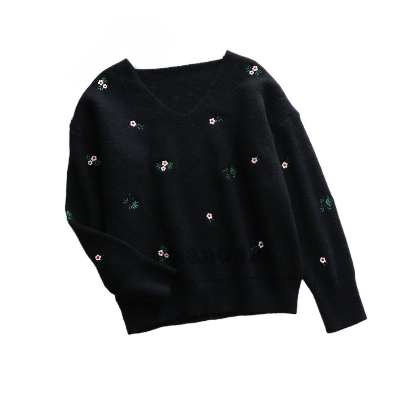 

IHUASU Женский осенне-зимний принтованный свитер с V-образным вырезом большого размера, свободный трикотажный свитер-пуловер XL чёрный