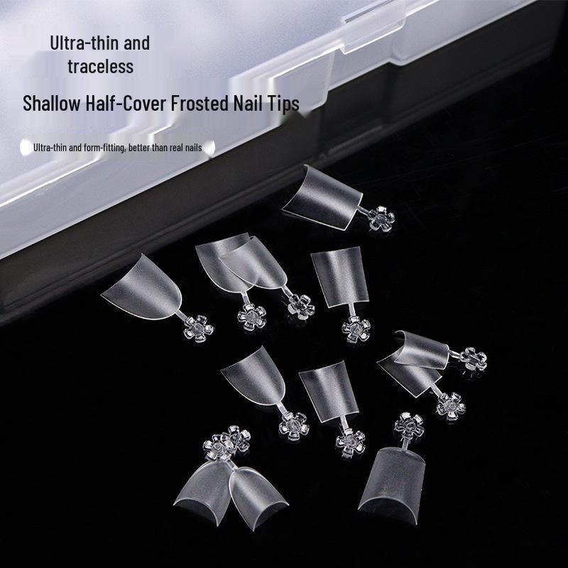 Traceless Oval Flower Nail Tips - Frosted Half-Cover
