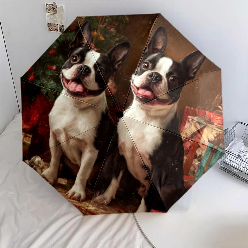 Christmas dog, automatic folding umbrella, portable and foldable design, 8 ribs, a Christmas or birthday gift.