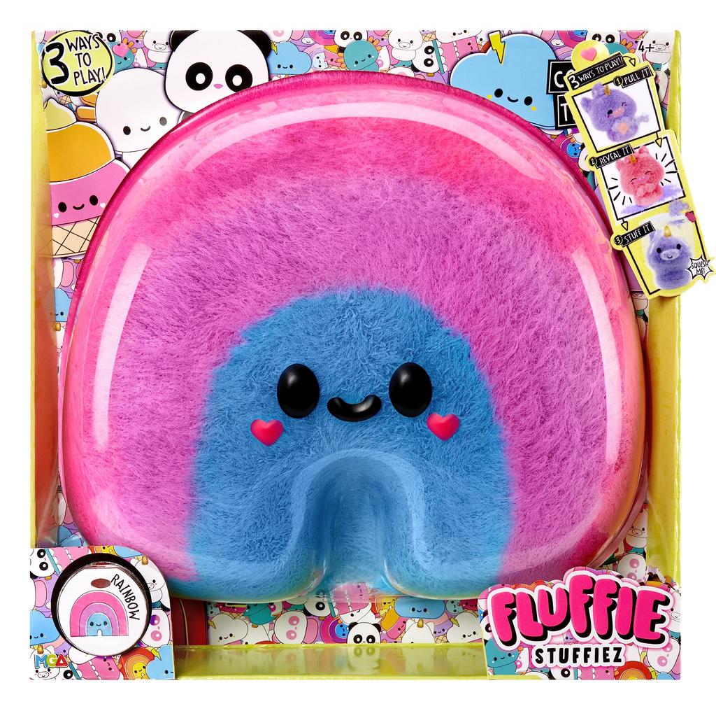 Fluffie Stuffiez Large Collectible Plush Toy Rainbow ASMR Fidget DIY Fur Pull to Unwrap and Ultra Soft Fluff Perfect for Kids Ages Pink - - Reveal, -