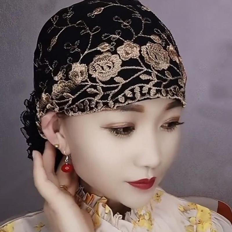 Damen Spitzen-Turbankappen für Damen Atmungsaktive Netz-Beanie-Mütze Muslimische Sommer-Kopfbedeckung Kappe