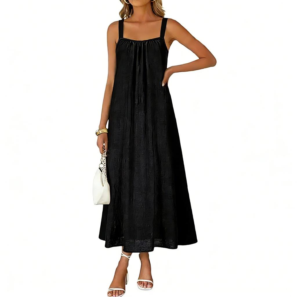 Women's Color Casual Camisole Regular Pleated Dress Long Skirt