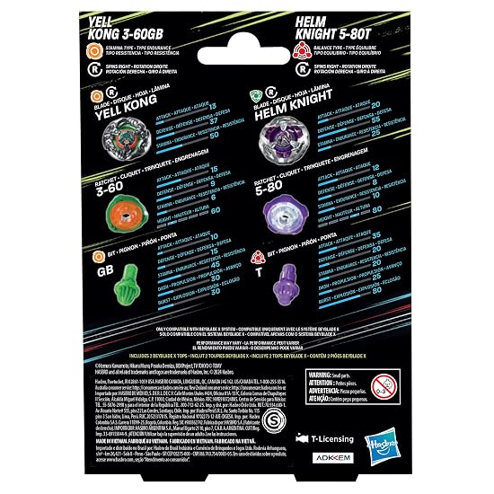 Beyblade X Yell Kong 3-60GB & Helm Knight 5-80T Dual Pack Set, Includes 2 Right-Spin Tops, Battle To