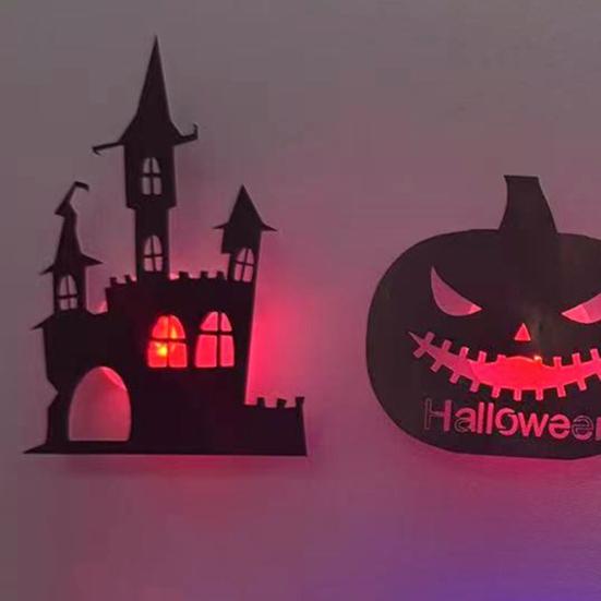 8/12Pcs Halloween LED Light Wall Sticker Hollow Spooky Bat Pumpkin Spider Night Light Holiday Party Home Office Wall Decoration Decal