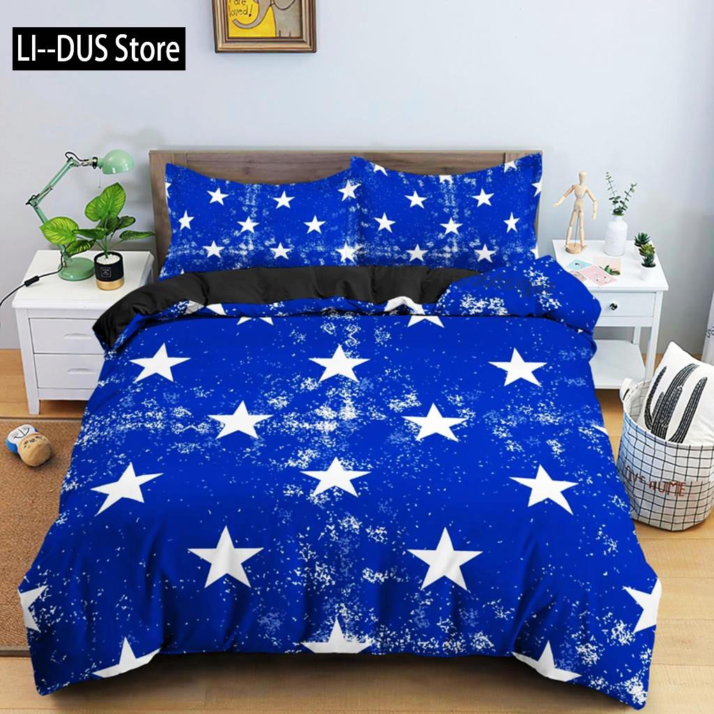 Juego de Funda Nórdica de Estrellas Coloridas Microfibra Estrellas Amarillas Rosas Juego de Cama Suave Tamaño Individual King Queen Twin 2/3 piezas Funda de Edredón