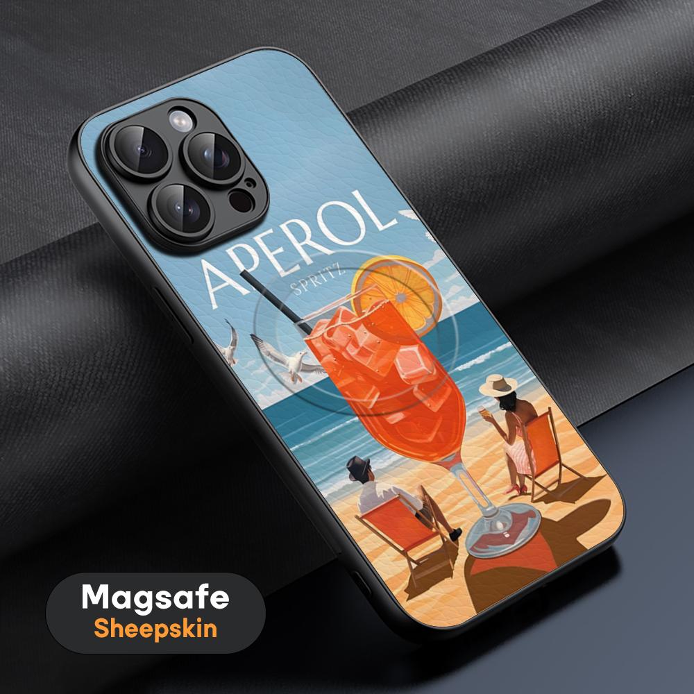 Custodia Arancione per Telefono Cocktail Aperol Spritz Per iPhone 16 15 14 13 12 11 Plus Pro Max Lusso di Alta Gamma Magsafe Pelle di Pecora