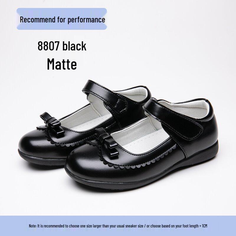 Black Genuine Leather Children's Performance Shoes - Little Princess Campus Style