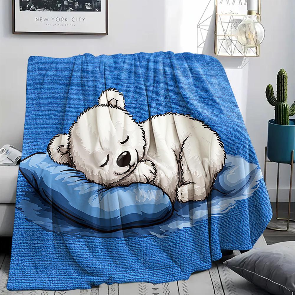 Polar Bear Print Flannel Blanket, High quality Comfortable for All Seasons, Home Decor, Warmth and Comfort, Perfect for Christmas Gifts