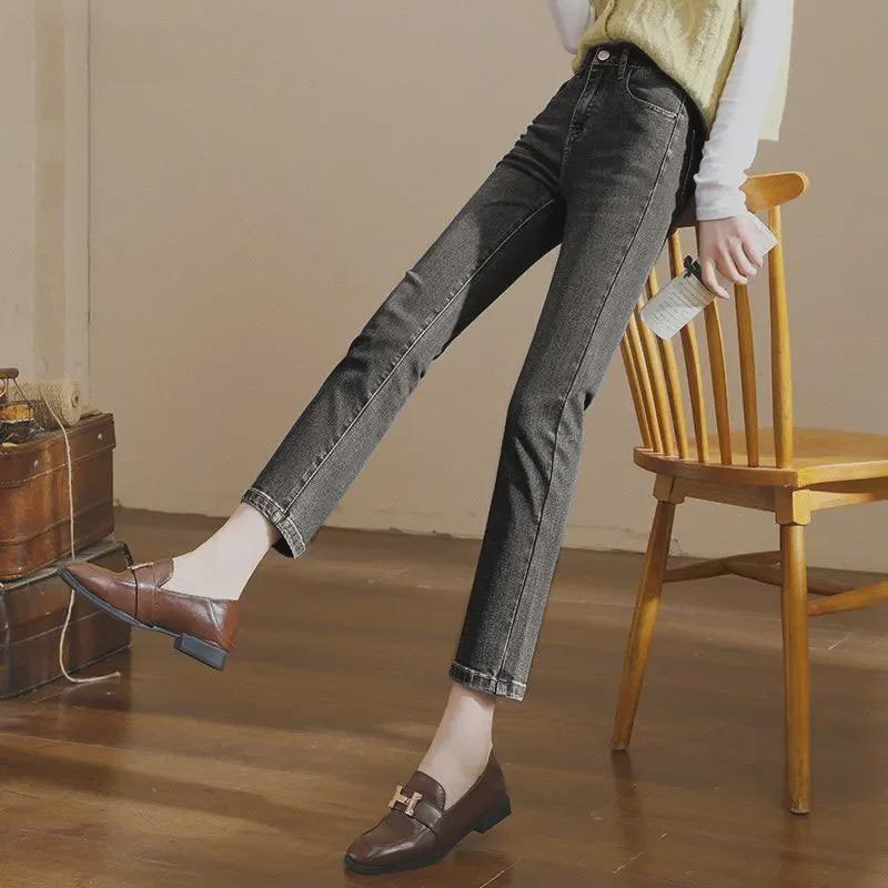Dámské korejské džíny s vysokým pasem, elastické, úzké, cigaretové - letní retro, devítibodové