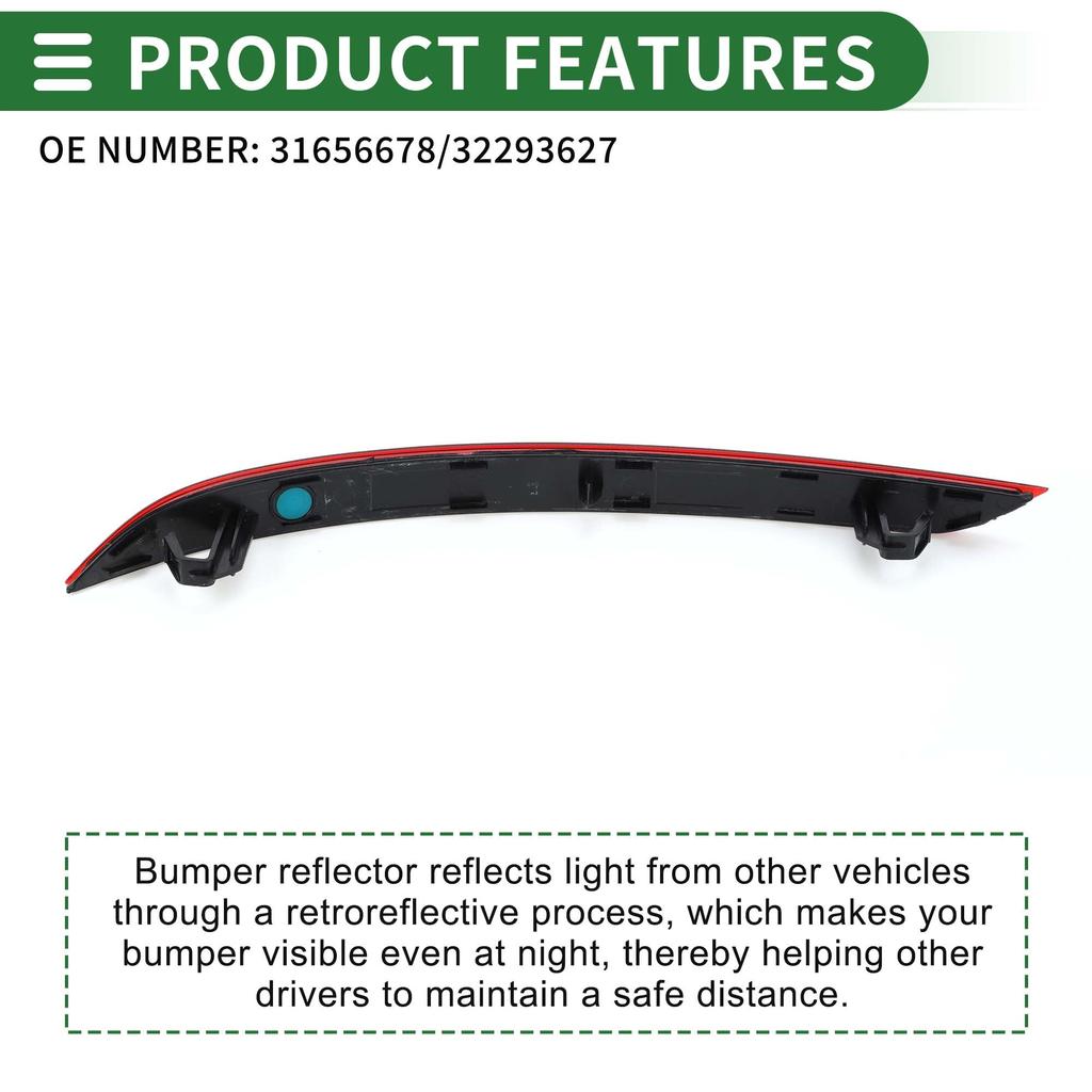 Motoforti Durable Red Plastic Bumper Reflector Side Markers for Volvo XC60 2018-2021 (Product Numbers 31656678/32293627)