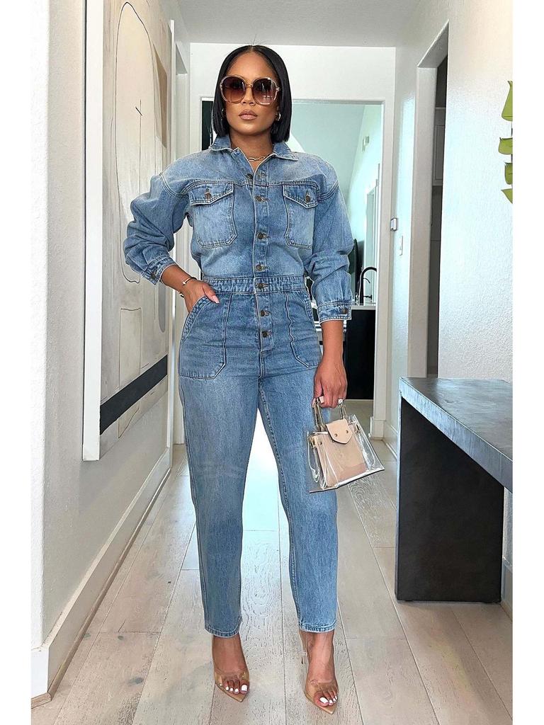 Evropský a americký styl Dámská sexy džínová módní kombinéza inspirovaná influencery